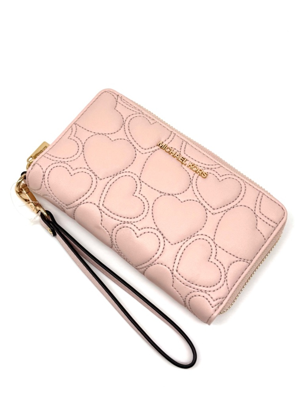 Michael Kors Large Quilted Heart Flat MF Phone Case Wallet Powder Blush - Picture 2 of 9
